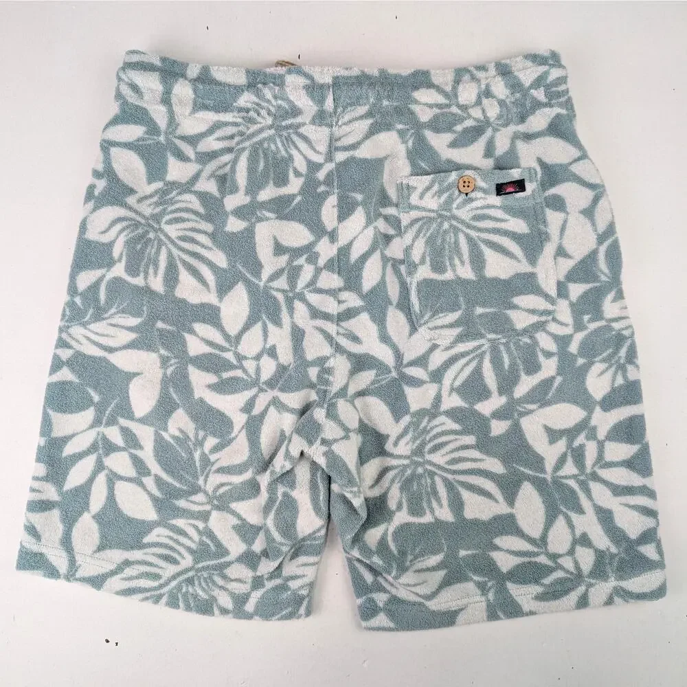 Faherty Men's Small Cabana Towel Terry Shorts - Poolside Foliage Teal